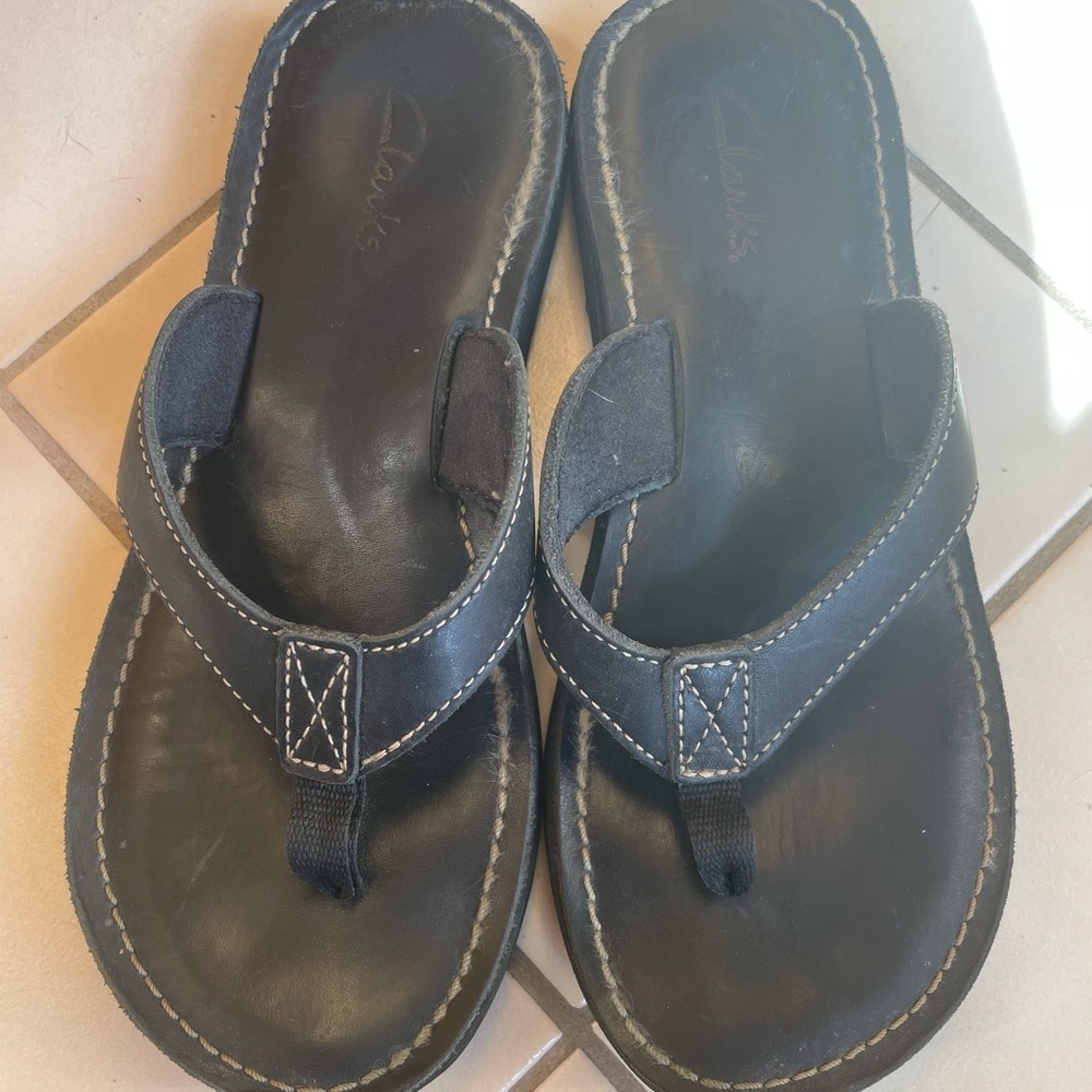 Clarks Black Leather Sandals